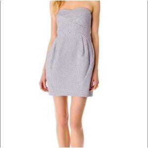 Club Monaco Natasha Knit Strapless White Blue Swiss Polka Dot Mini Dress Size 4